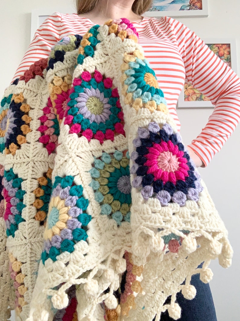 PATTERN Island Time Blanket Crochet Granny Square Blanket Sunburst Granny Square Tropical Boho Pom-Pom Border DIGITAL DOWNLOAD image 3