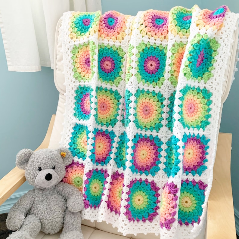 PATTERN Rainbow Baby Burst Blanket Pattern Crochet Granny Square Blanket Sunburst Blanket Pattern Danish Pastels DIGITAL DOWNLOAD image 4