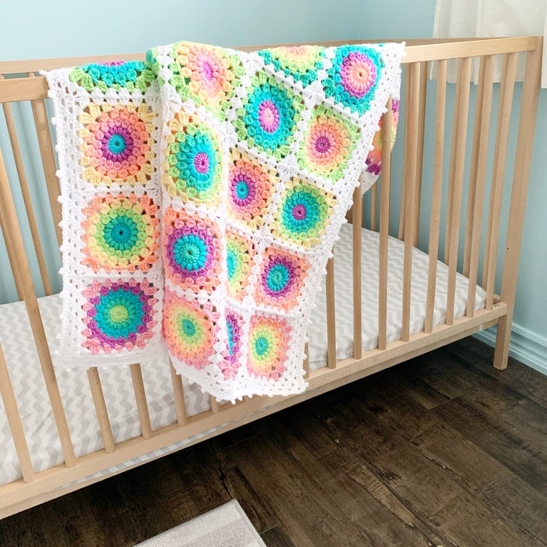 PATTERN Rainbow Baby Burst Blanket Pattern Crochet Granny Square Blanket Sunburst Blanket Pattern Danish Pastels DIGITAL DOWNLOAD image 6