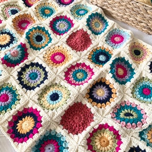 PATTERN Island Time Blanket Crochet Granny Square Blanket Sunburst Granny Square Tropical Boho Pom-Pom Border DIGITAL DOWNLOAD image 9