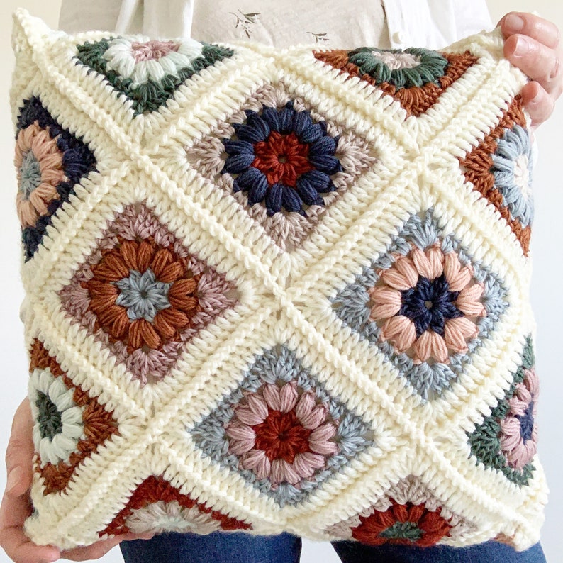 PATTERN Astrid Pillow Pattern Crochet Granny Square Puff Stitch Granny Square Pillow Crochet Flower DIGITAL DOWNLOAD image 4
