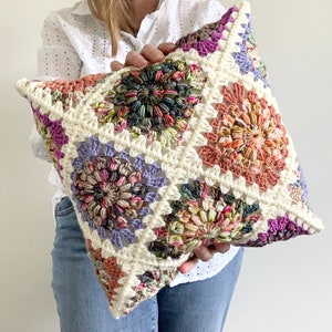 PATTERN | Hygge Burst Pillow Pattern x Wildflower Collection by Hue Loco Yarn  | Crochet Granny Square | Sunburst Cushion | DIGITAL DOWNLOAD