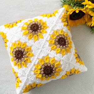 PATTERN Solig Sunflower Pillow Pattern Crochet Granny Square Sunburst Granny Square Crochet Flower DIGITAL DOWNLOAD image 2