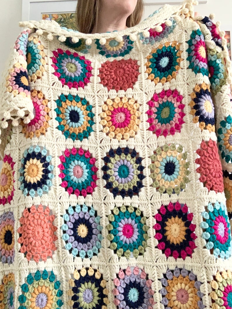 PATTERN Island Time Blanket Crochet Granny Square Blanket Sunburst Granny Square Tropical Boho Pom-Pom Border DIGITAL DOWNLOAD image 2