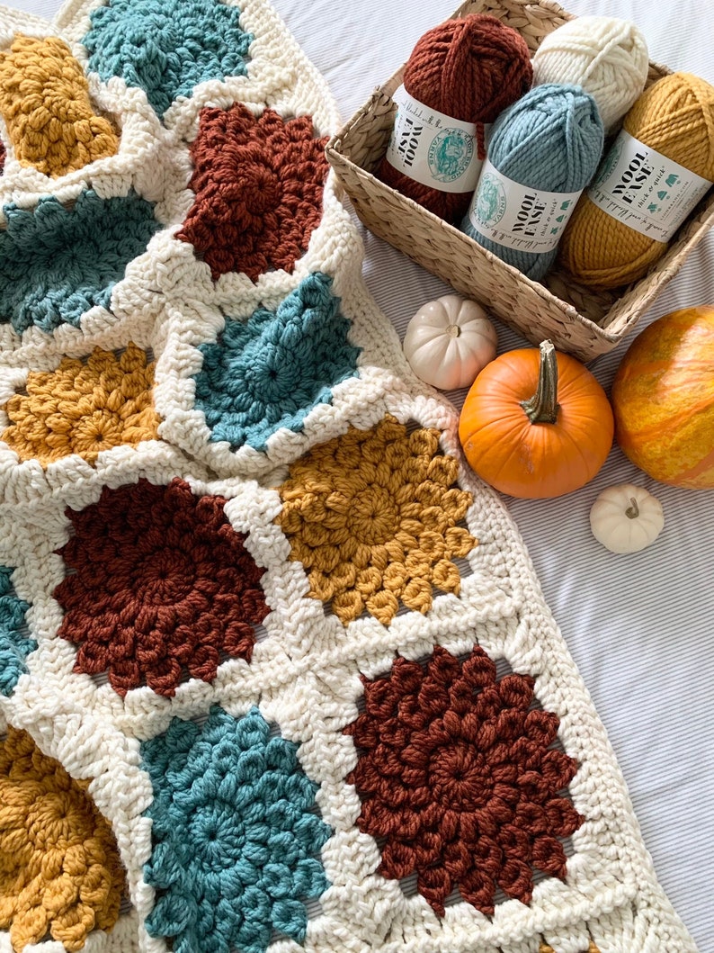 PATTERN Special Edition Autumn, Christmas & Halloween Island Time Blanket Crochet Sunburst Granny Square Chunky DIGITAL DOWNLOAD image 1