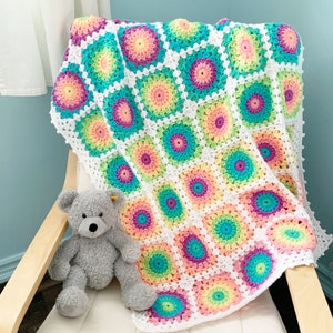 PATTERN Rainbow Baby Burst Blanket Pattern Crochet Granny Square Blanket Sunburst Blanket Pattern Danish Pastels DIGITAL DOWNLOAD image 2