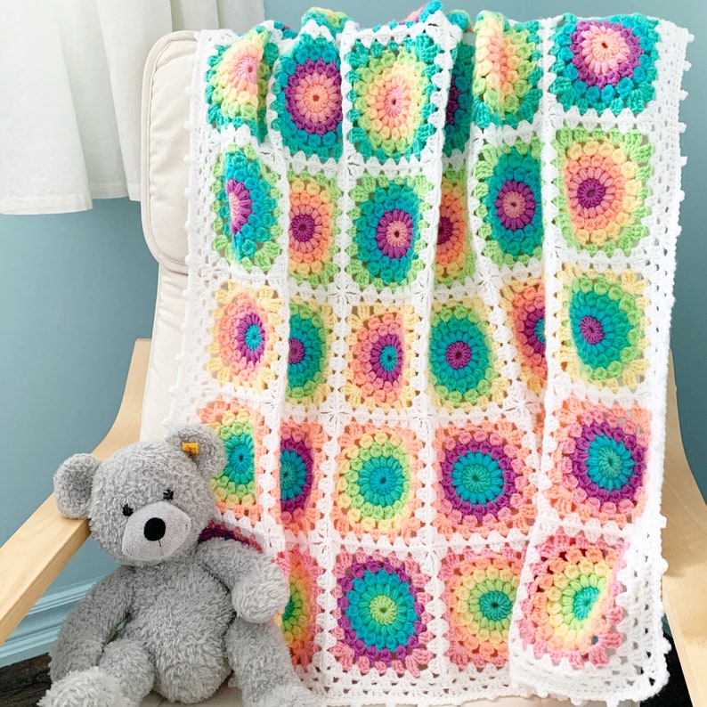 PATTERN Rainbow Baby Burst Blanket Pattern Crochet Granny Square Blanket Sunburst Blanket Pattern Danish Pastels DIGITAL DOWNLOAD image 5