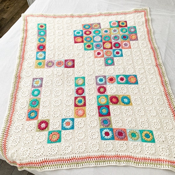 PATTERN | Anne's Love Blanket Pattern | Crochet Granny Squares | Puff Stitch Flower | Danish Pastel Inspired Colours | DIGITAL DOWNLOAD