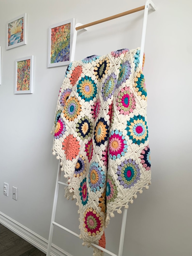 PATTERN Island Time Blanket Crochet Granny Square Blanket Sunburst Granny Square Tropical Boho Pom-Pom Border DIGITAL DOWNLOAD image 7