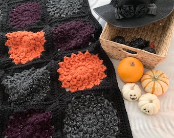 MOTIF | Couverture édition spéciale Halloween, automne et Christmas Island | Carré grand-mère soleillé au crochet | Chunky | TÉLÉCHARGEMENT NUMÉRIQUE