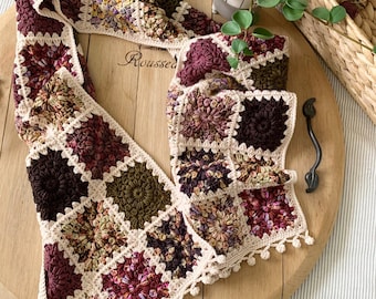 CROCHET PATTERN & VIDEO | Hygge Burst Scarf x Rose Collection by Hue Loco Yarn Collab, Sunburst Granny Square, Crochet Wrap Pattern, Winter