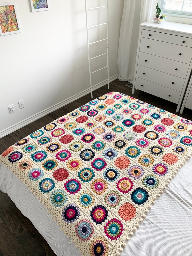 PATTERN Island Time Blanket Crochet Granny Square Blanket Sunburst Granny Square Tropical Boho Pom-Pom Border DIGITAL DOWNLOAD image 8