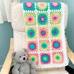 PATTERN Rainbow Baby Burst Blanket Pattern Crochet Granny Square Blanket Sunburst Blanket Pattern Danish Pastels DIGITAL DOWNLOAD image 3