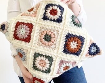 PATTERN | Astrid Pillow Pattern | Crochet Granny Square | Puff Stitch Granny Square Pillow | Crochet Flower | DIGITAL DOWNLOAD