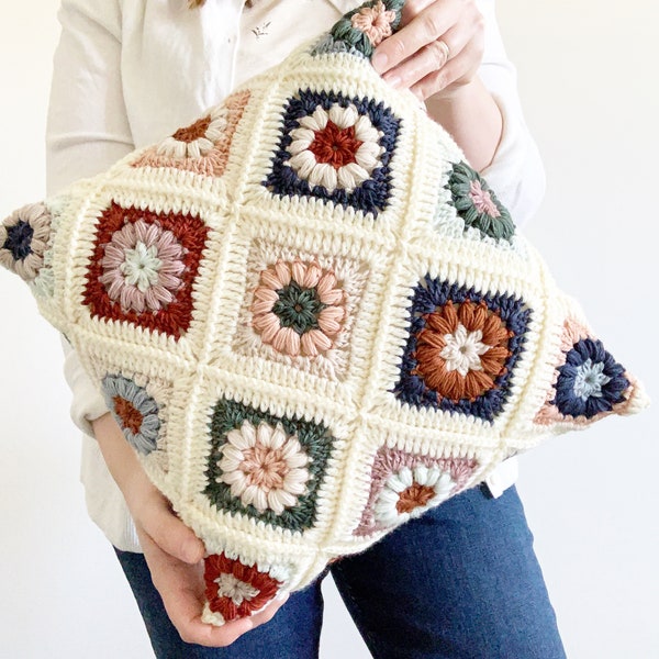 PATTERN | Astrid Pillow Pattern | Crochet Granny Square | Puff Stitch Granny Square Pillow | Crochet Flower | DIGITAL DOWNLOAD