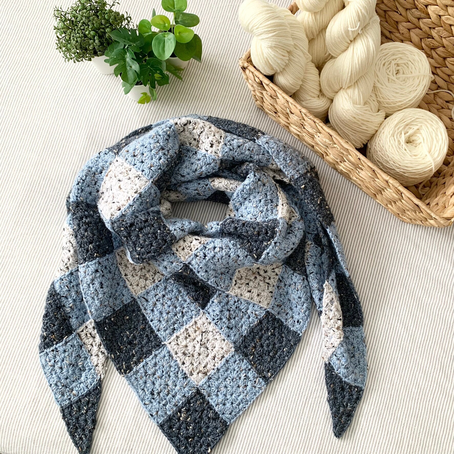 PATTERN | Stormy Skies Plaid Shawl Pattern | Crochet Granny Square Scarf | Gingham Granny Square Wrap | Handmade | diy | DIGITAL DOWNLOAD