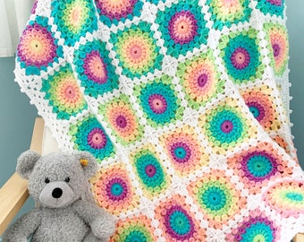 PATTERN | Rainbow Baby Burst Blanket Pattern | Crochet Granny Square Blanket | Sunburst Blanket Pattern | Danish Pastels | DIGITAL DOWNLOAD