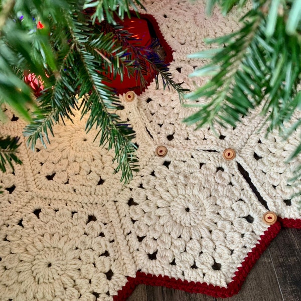 PATTERN | Sunburst Hexie Christmas Tree Skirt | Crochet Large Sunburst Hexagon | Chunky Yarn | Easy Beginner Crochet | DIGITAL DOWNLOAD