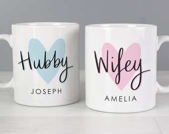 Personalised Couple Mug, Wifey and Hubby mugs, New couple, anniversary, wedding, valentine's gift