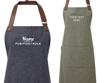 Unisex Apron Personalised Any text; Vintage-style Personalised, Embroidered, Birthday Gift, Mother's Day/Father's Day present, Anniversary