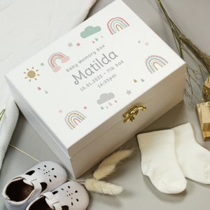 Personalised Rainbow Wooden Keepsake Box: Christening Gift