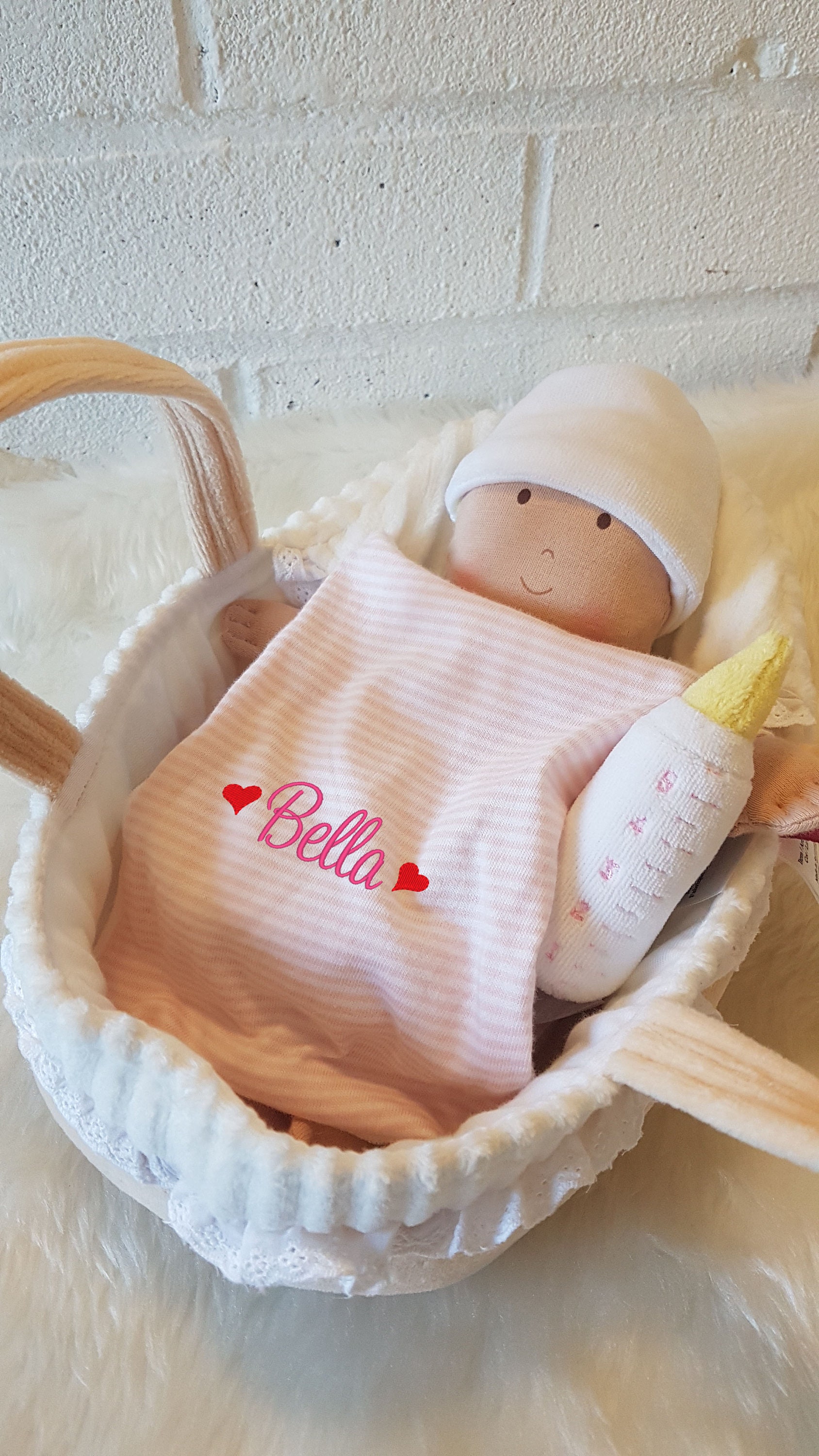 Personalised Baby doll in carrycot with blanket and toy Etsy