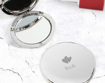 Personalised Round Compact Mirror Engraved Heart Design - Wedding Giveaway!