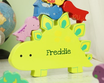 Christening Gift Personalised Name Only Wooden Dinosaur Stacker Toy