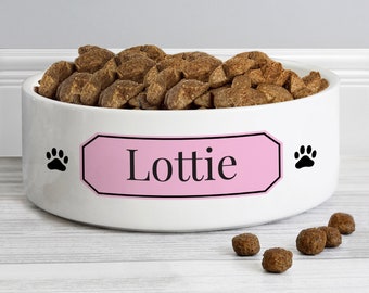 Personalised Ceramic Pink Plaque 14cm Medium Pet Bowl