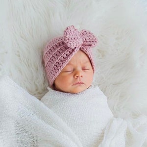 Newborn Girl Hat, Newborn girl coming home outfit, Winter Hat, Newborn Hospital Hat, Bow Turban, Baby Shower Gift, Spring baby hat,