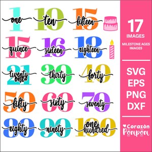 Jalon âges SVG Bundle - anniversaire et numéros d'anniversaire - fichiers de coupe Cricut et Silhouette - téléchargement numérique