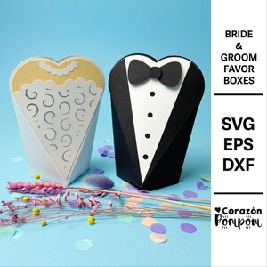 Bruid en bruidegom bruiloft gunst geschenkdoos SVG | Elegante bruiloftsdoossjabloon | DIY Cricut-bestanden voor silhouetsnijden