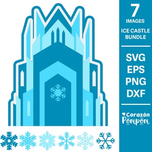 アイス キャッスル バンドル、アイス SVG、スノーフレーク SVG、SVG ファイル、クリカット、シルエット、ケーキ トッパー