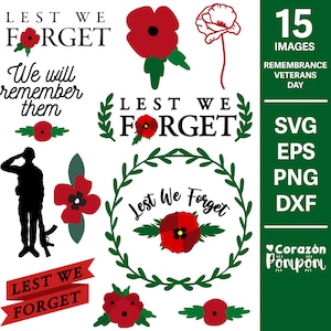 Gedenktag SVG, kriegerischer Tag SVG, Mohn, damit wir nicht vergessen, SVG-Dateien, Cricut, Silhouette
