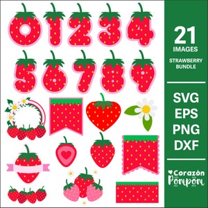 Lot de fraises SVG - motifs fraises pour projets Cricut, Silhouette et bricolage