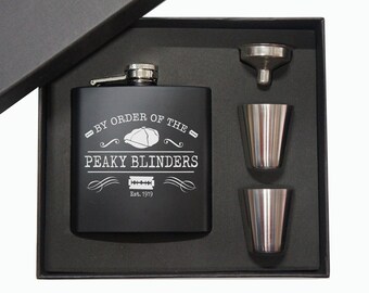 Peaky Blinders Whiskey Hip Flask, Gift for Him, Peaky Blinders Theme wedding Gift 5oz With Optional Black Gift Box set