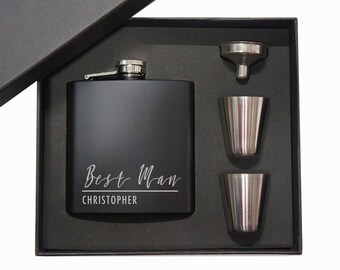 Groomsmen Gift, Groomsman Gift, Best Man Gift, Wedding Gift, Matt Black Hip Flask 5oz With Optional Black Gift Box set HF3