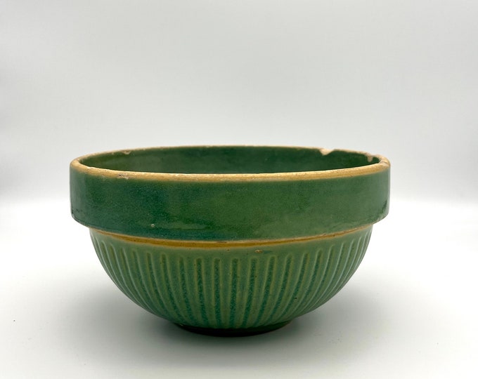Vintage Stoneware Pottery Mixing Bowl / Green Glazed Rustic Etsy