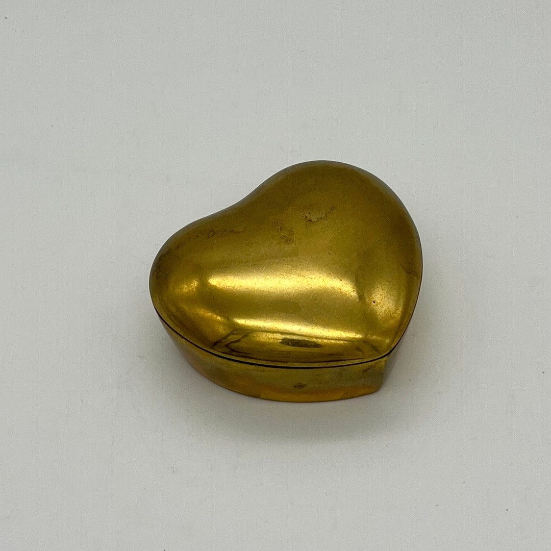 Vintage Brass Heart Shaped Keepsake Box / Seventies Gold Tone Trinket