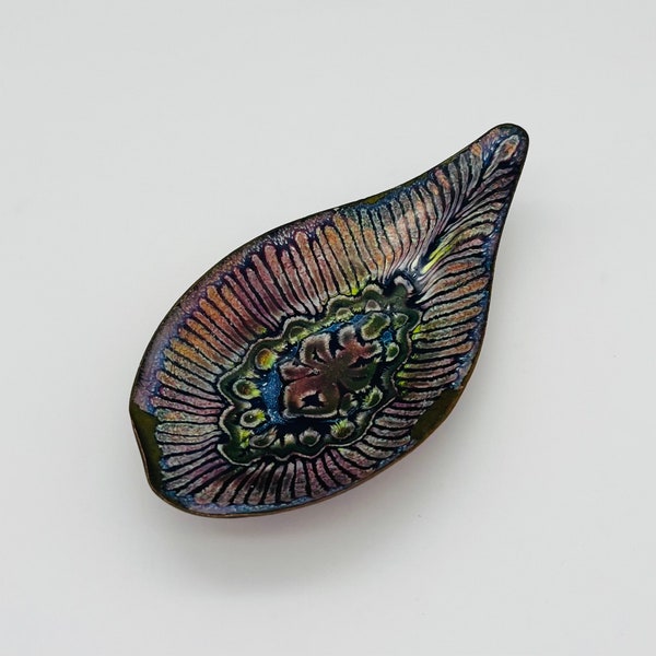 Vintage Enameled Copper Teardrop Shaped Dish / MCM Modernist Ashtray / Retro Artisan Decorative Catchall