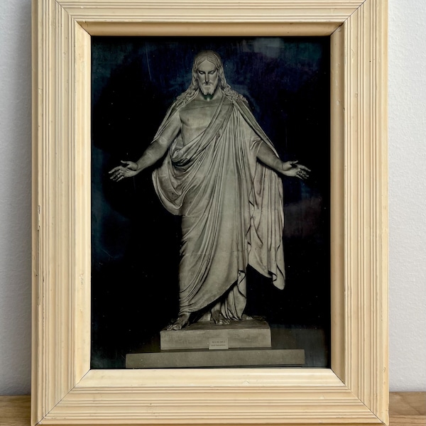 Antique Framed Gelatin Silver Bromide Print of Christ / Bertel Thorvaldsen Scuplture / Neuen Photography Gesellschaft Publishers