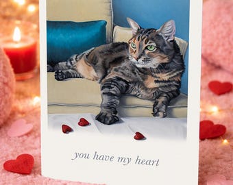 Romantic Cat Greeting Card, Valentine’s Day Love Card, Anniversary Card for Cat Lovers, Art Cat Card with Envelope