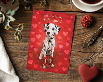 Dalmatian Valentine Card – 5x7 Single Dog Valentine Greeting Card, “Will You Be My Valentine?” Cute Puppy Card