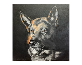 German Shepherd Oil Painting – 20"x20" Realistic Pet Portrait, Handmade Wall Art