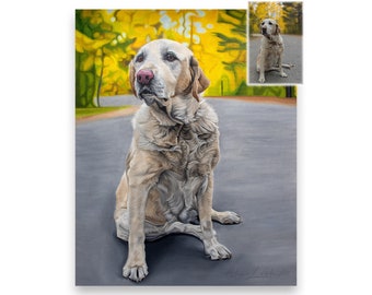 Obraz olejny przedstawiający labradora retrievera | Ręcznie malowany portret labradora | Spersonalizowana sztuka dla zwierząt na płótnie