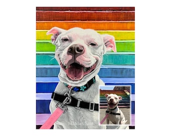 Custom Pit Bull Dog Painting, Pet Portrait