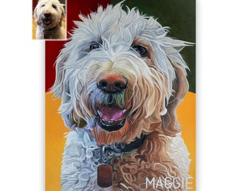 Custom Long Haired Dog Oil Painting – Hand Painted Pet Portrait from Photo