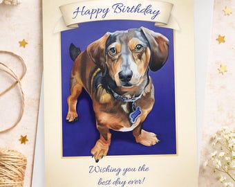 Hand Painted Dachshund Birthday Card Set of 10 | A7 Dog Birthday Cards | Handmade Pet Art Greeting Cards
