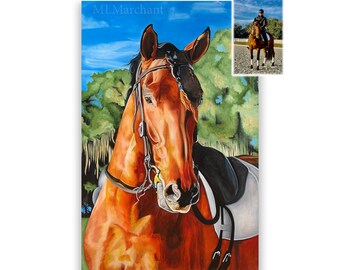 Retrato de caballo pintado a mano: pintura al óleo personalizada para amantes de los caballos