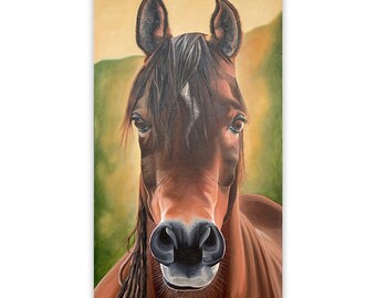 Original Horse Oil Painting, Equestrian Portrait Art, Rustic Western Decor, 18x36